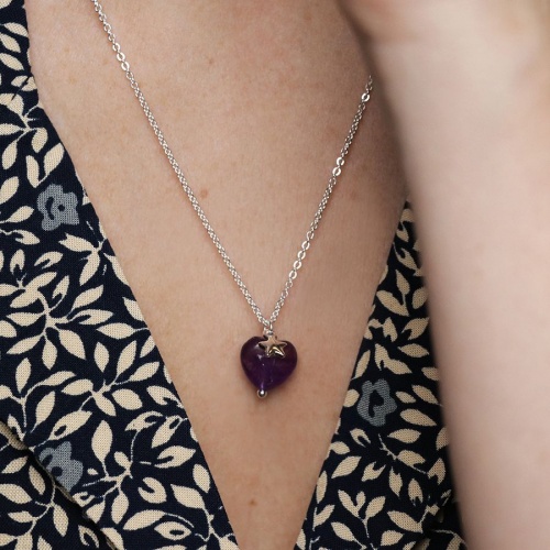 Silver Plated Star & Amethyst Heart Necklace by Peace of Mind